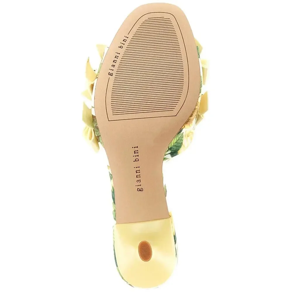 Gianni Bini Lele Yellow Floral Satin Bow Kitten Heel Sandals Size 9 - Picture 2 of 4